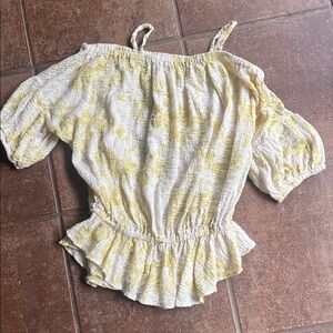 Free People Yellow and White Off-Shoulder Ruffle Peplum Top